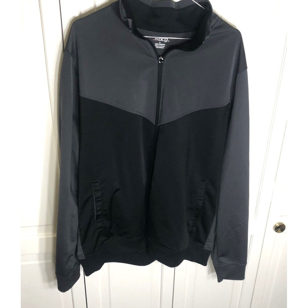 BCG Men's Large Full-Zip Track Jacket Black Gray Athletic Sportswear Coat